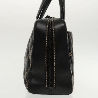 CHANEL Wild Stitch Hand Bag Leather Black CC kk367