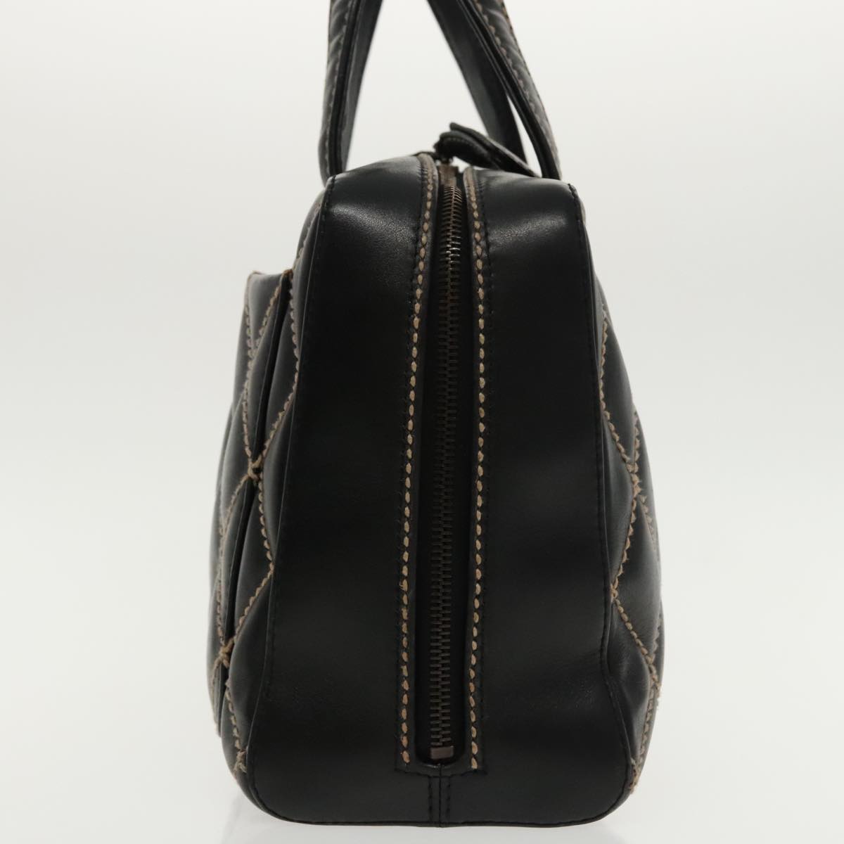 CHANEL Wild Stitch Hand Bag Leather Black CC kk367