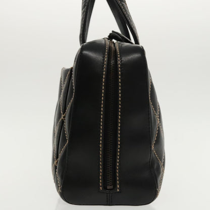 CHANEL Wild Stitch Hand Bag Leather Black CC kk367