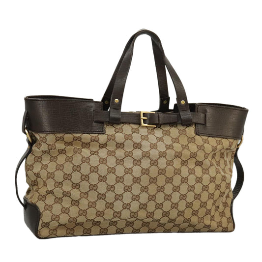 GUCCI GG Canvas Tote Bag Beige Brown Gold 106251  kk371