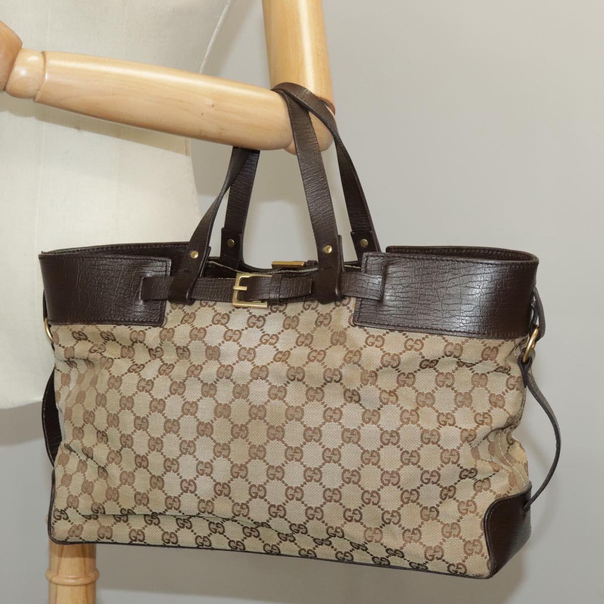 GUCCI GG Canvas Tote Bag Beige Brown Gold 106251  kk371
