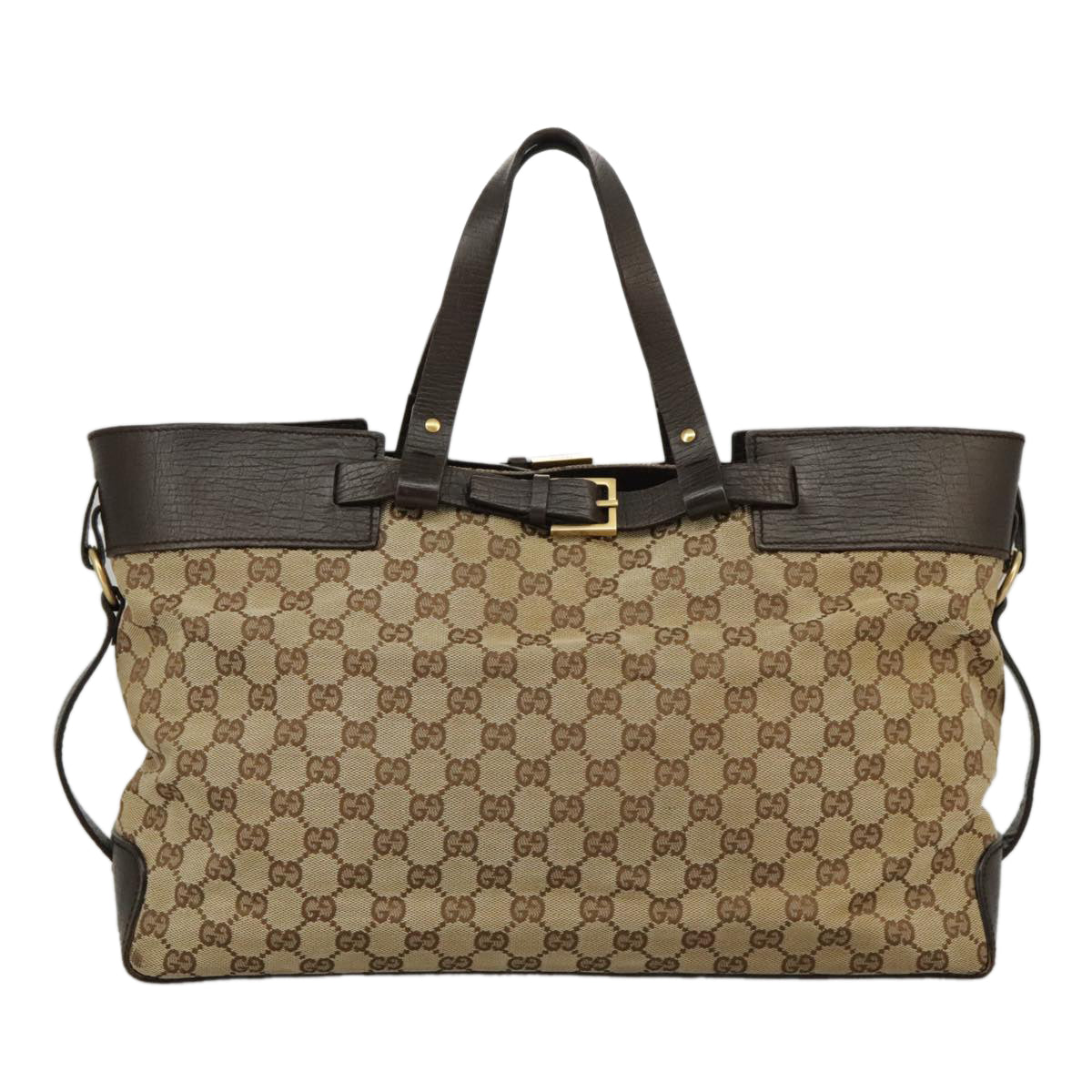 GUCCI GG Canvas Tote Bag Beige Brown Gold 106251  kk371