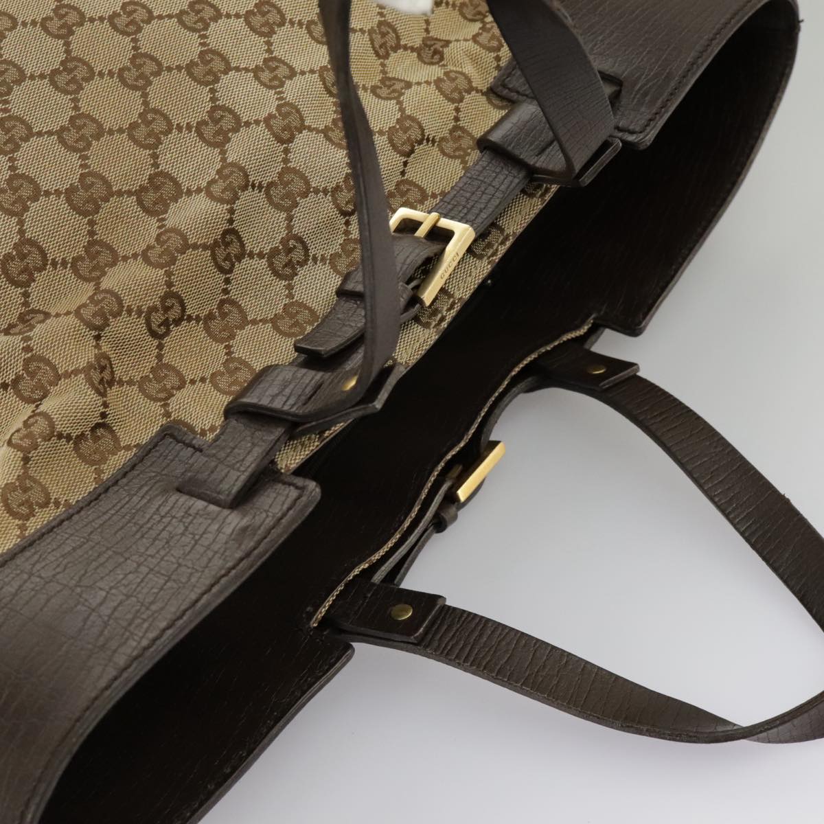 GUCCI GG Canvas Tote Bag Beige Brown Gold 106251  kk371