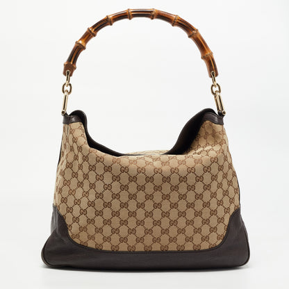 Gucci Beige/Ebony GG Canvas and Leather Bamboo Shoulder Bag