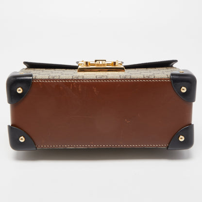 GUCCI Black/Beige GG Supreme Canvas Small Padlock Bamboo Top Handle Bag
