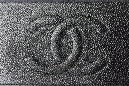 Chanel Caviar Skin Chain Wallet Shoulder Bag Black Silver Hardware
