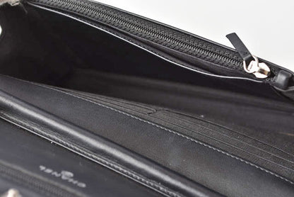 Chanel Caviar Skin Chain Wallet Shoulder Bag Black Silver Hardware
