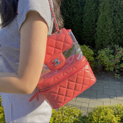 CHANEL Leather and PVC Vanity Flap Backpack BagTWS