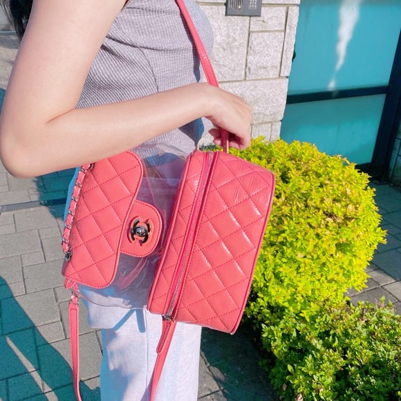 CHANEL Leather and PVC Vanity Flap Backpack BagTWS