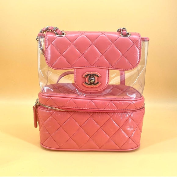 CHANEL Leather and PVC Vanity Flap Backpack BagTWS