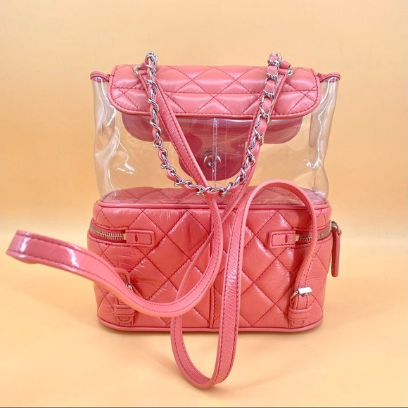 CHANEL Leather and PVC Vanity Flap Backpack BagTWS