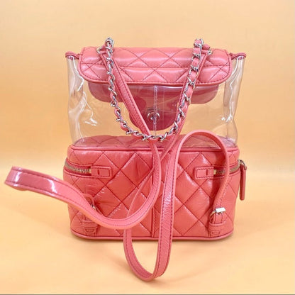 CHANEL Leather and PVC Vanity Flap Backpack BagTWS