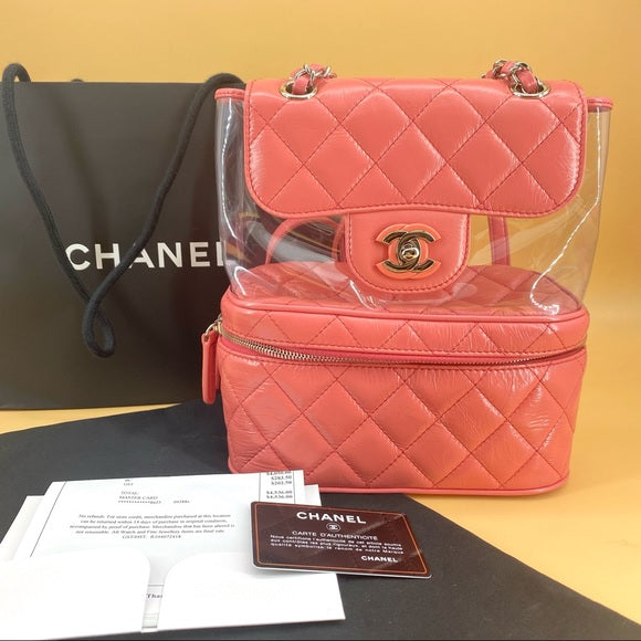 CHANEL Leather and PVC Vanity Flap Backpack BagTWS