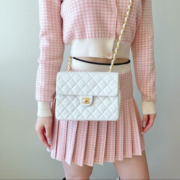 CHANEL vintage white 24k gold classic flap