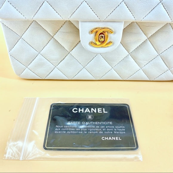 CHANEL vintage white 24k gold classic flap