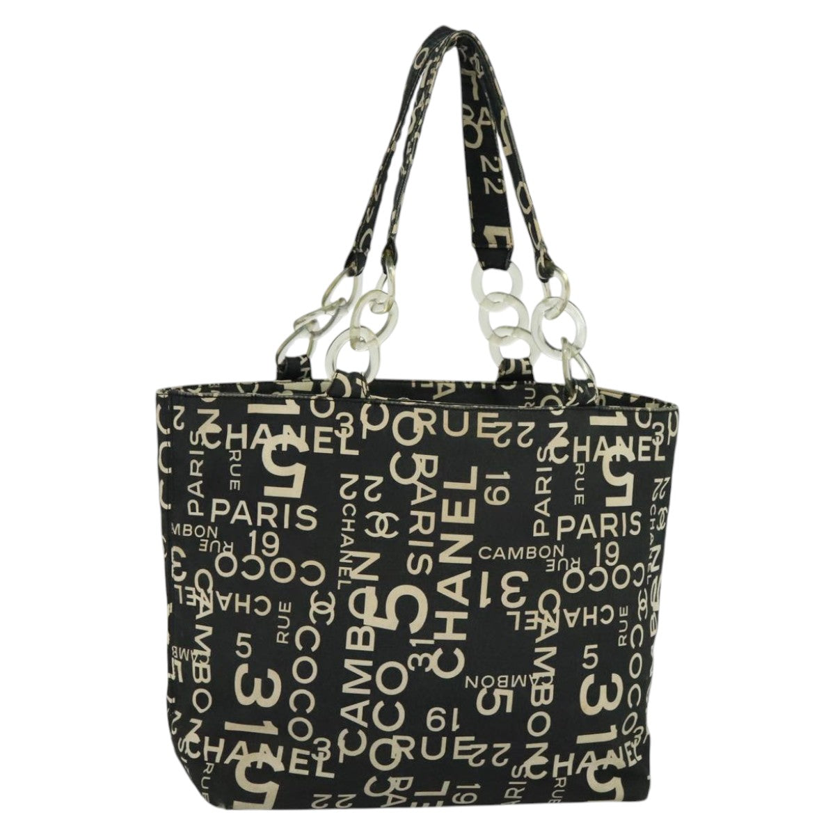 CHANEL Bysy line Tote Bag Canvas Plastic Black Clear CC mr1006