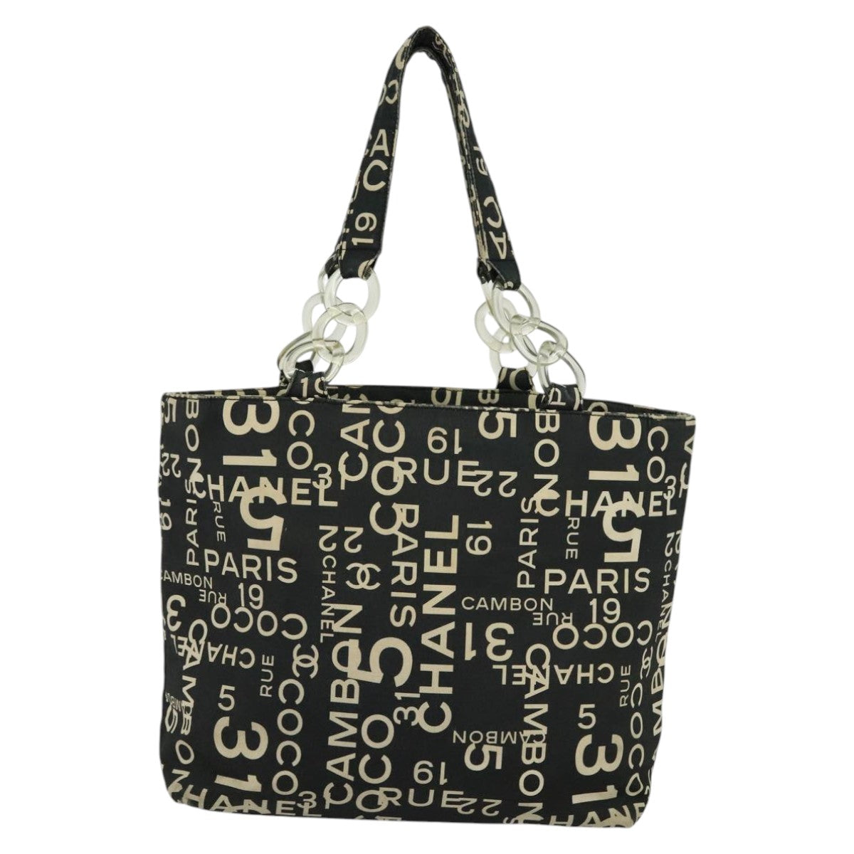 CHANEL Bysy line Tote Bag Canvas Plastic Black Clear CC mr1006