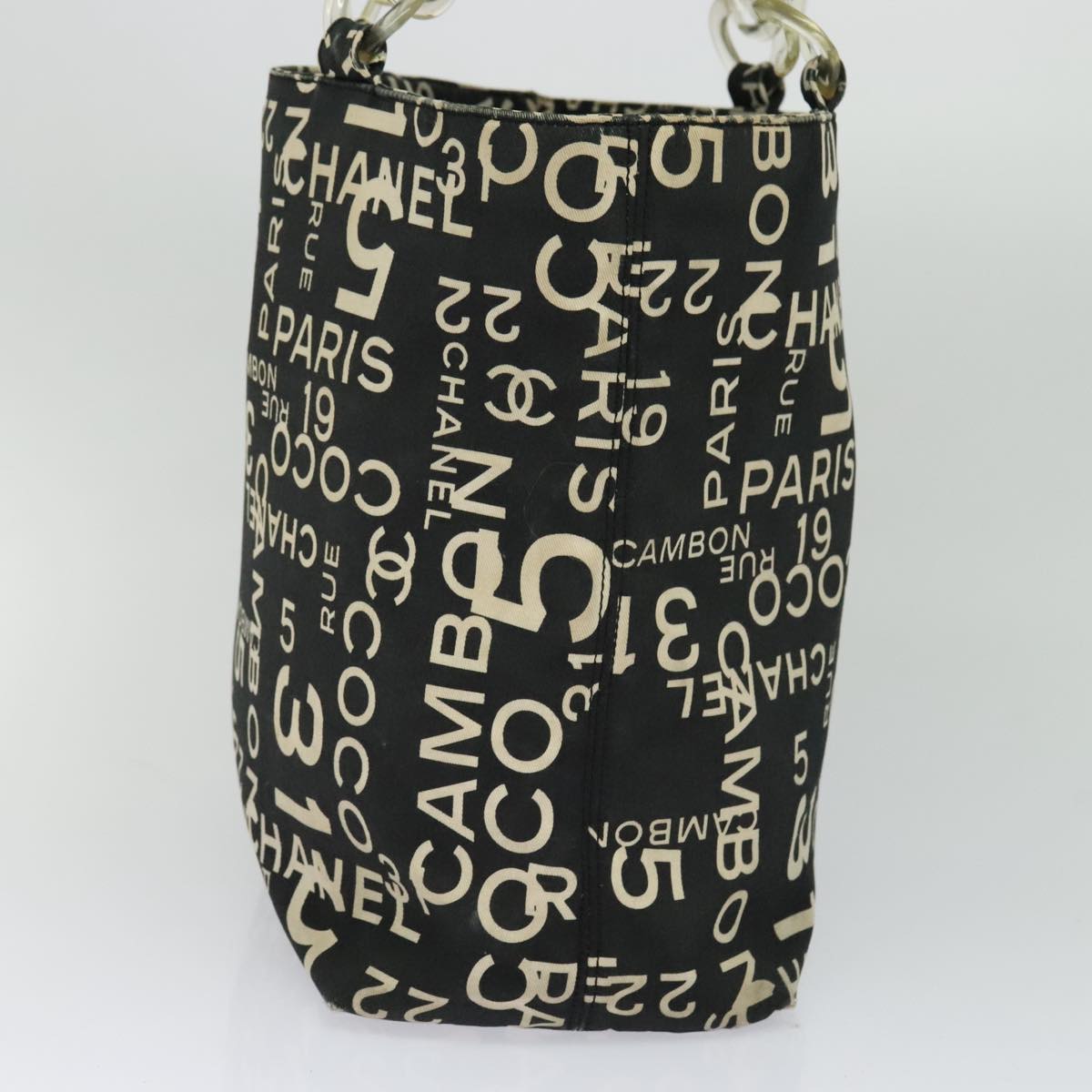 CHANEL Bysy line Tote Bag Canvas Plastic Black Clear CC mr1006