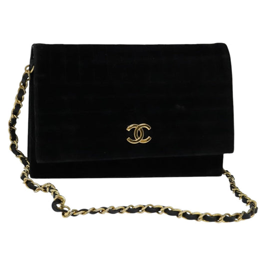 CHANEL Chain Shoulder Bag Velor Black Gold CC mr973