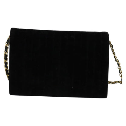 CHANEL Chain Shoulder Bag Velor Black Gold CC mr973