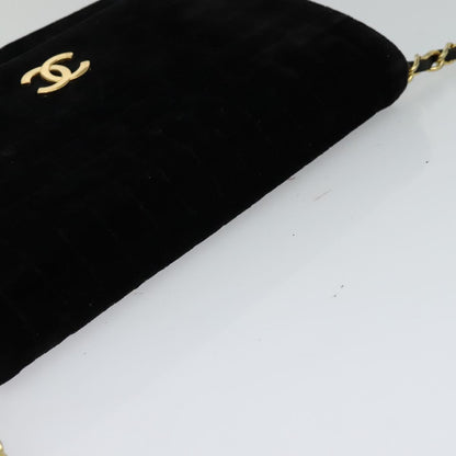 CHANEL Chain Shoulder Bag Velor Black Gold CC mr973