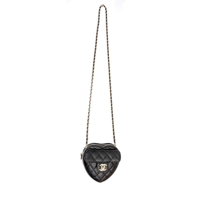 Chanel 2022 Black Lambskin Heart Mini Bag w/ Gold Hardware