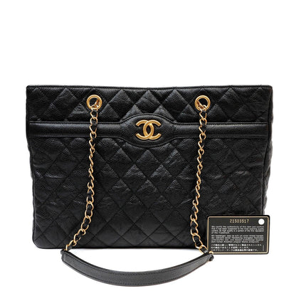 Chanel Black Caviar Quilted Tote w/ Gold CC Hardware
