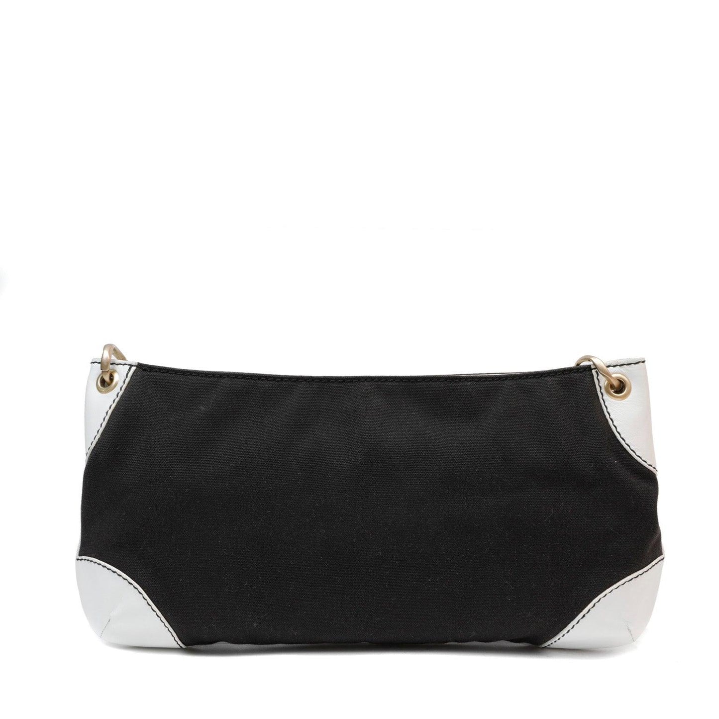 Chanel Black & White Canvas Olsen Shoulder Bag w/ Gold Hardware