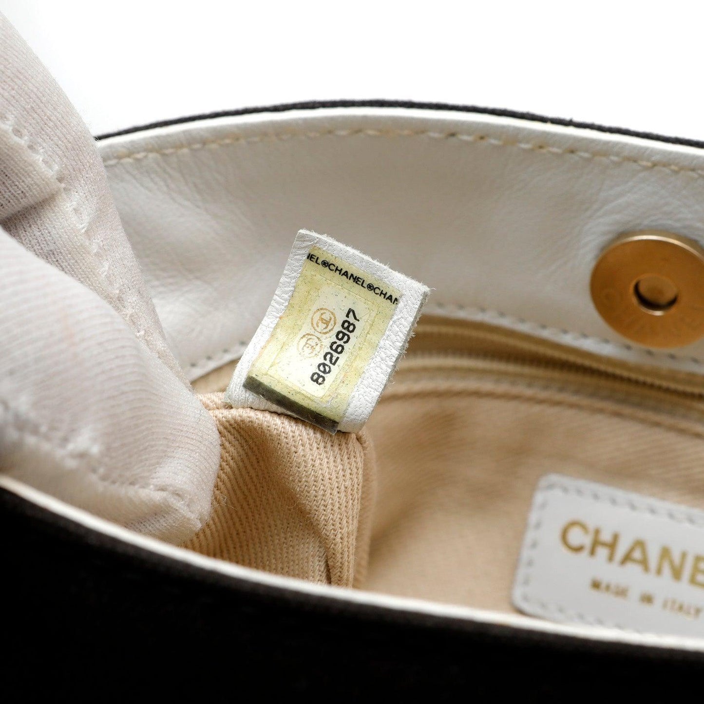 Chanel Black & White Canvas Olsen Shoulder Bag w/ Gold Hardware