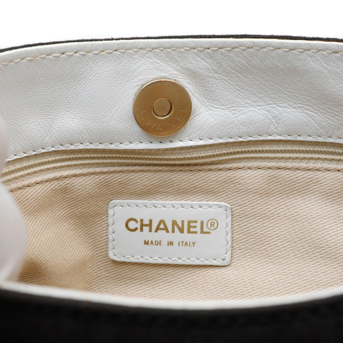 Chanel Black & White Canvas Olsen Shoulder Bag w/ Gold Hardware