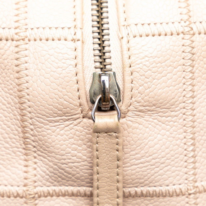 Chanel Caviar Skin Logo Silver Mini Boston Bag