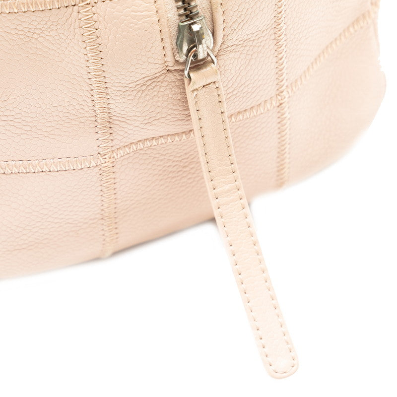 Chanel Caviar Skin Logo Silver Mini Boston Bag