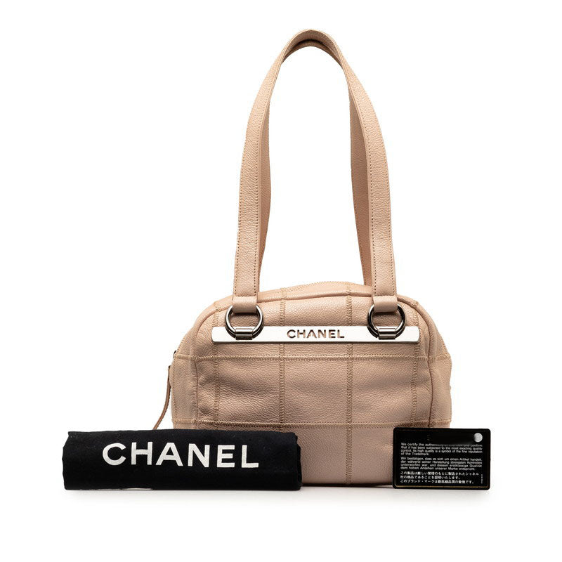 Chanel Caviar Skin Logo Silver Mini Boston Bag