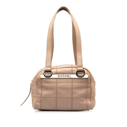 Chanel Caviar Skin Logo Silver Mini Boston Bag