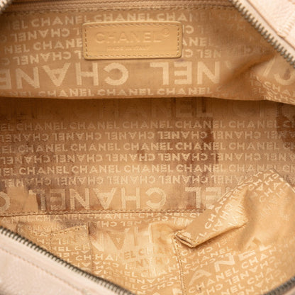 Chanel Caviar Skin Logo Silver Mini Boston Bag