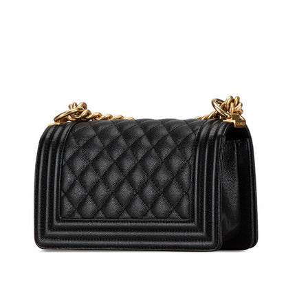 Chanel Boy Caviar Chain Shoulder Bag Black