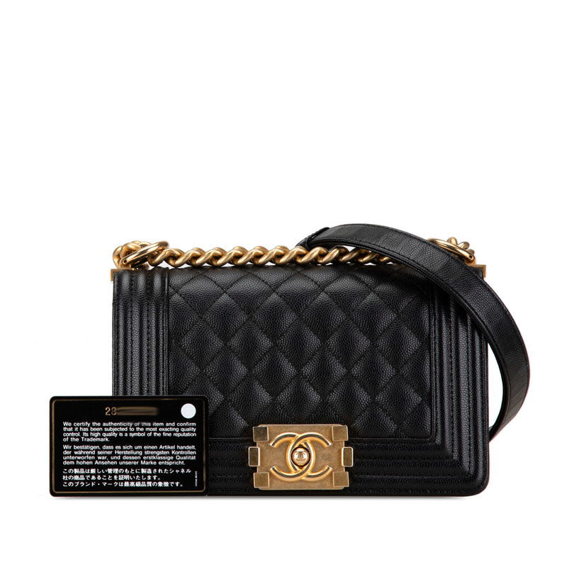 Chanel Boy Caviar Chain Shoulder Bag Black
