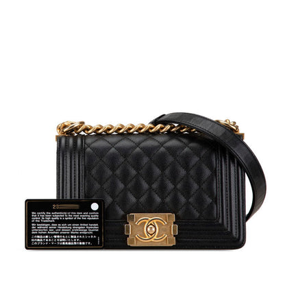 Chanel Boy Caviar Chain Shoulder Bag Black