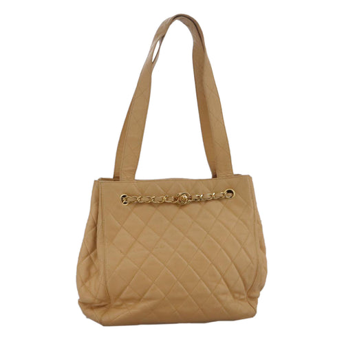 CHANEL Shoulder Bag Caviar Skin Beige Gold CC PP008
