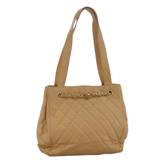 CHANEL Shoulder Bag Caviar Skin Beige Gold CC PP008
