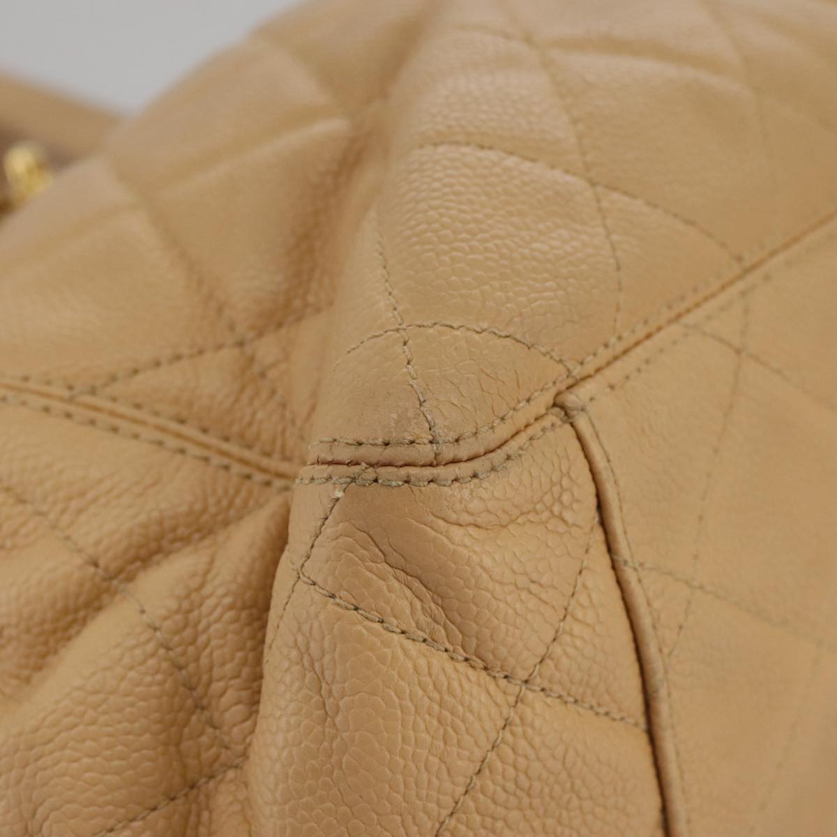 CHANEL Shoulder Bag Caviar Skin Beige Gold CC PP008