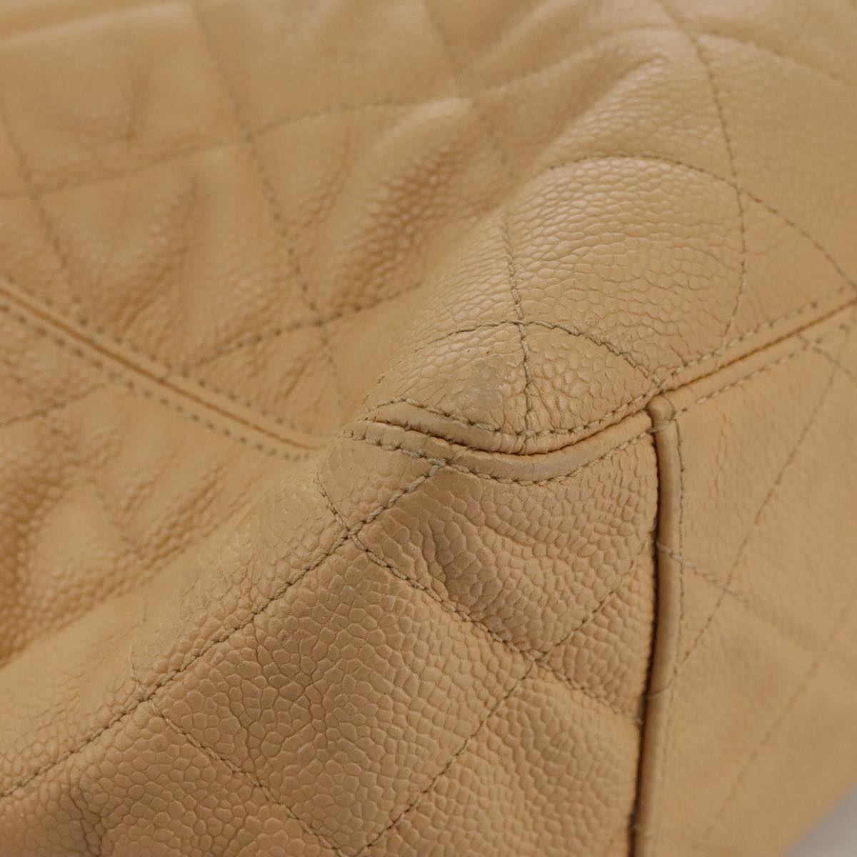 CHANEL Shoulder Bag Caviar Skin Beige Gold CC PP008