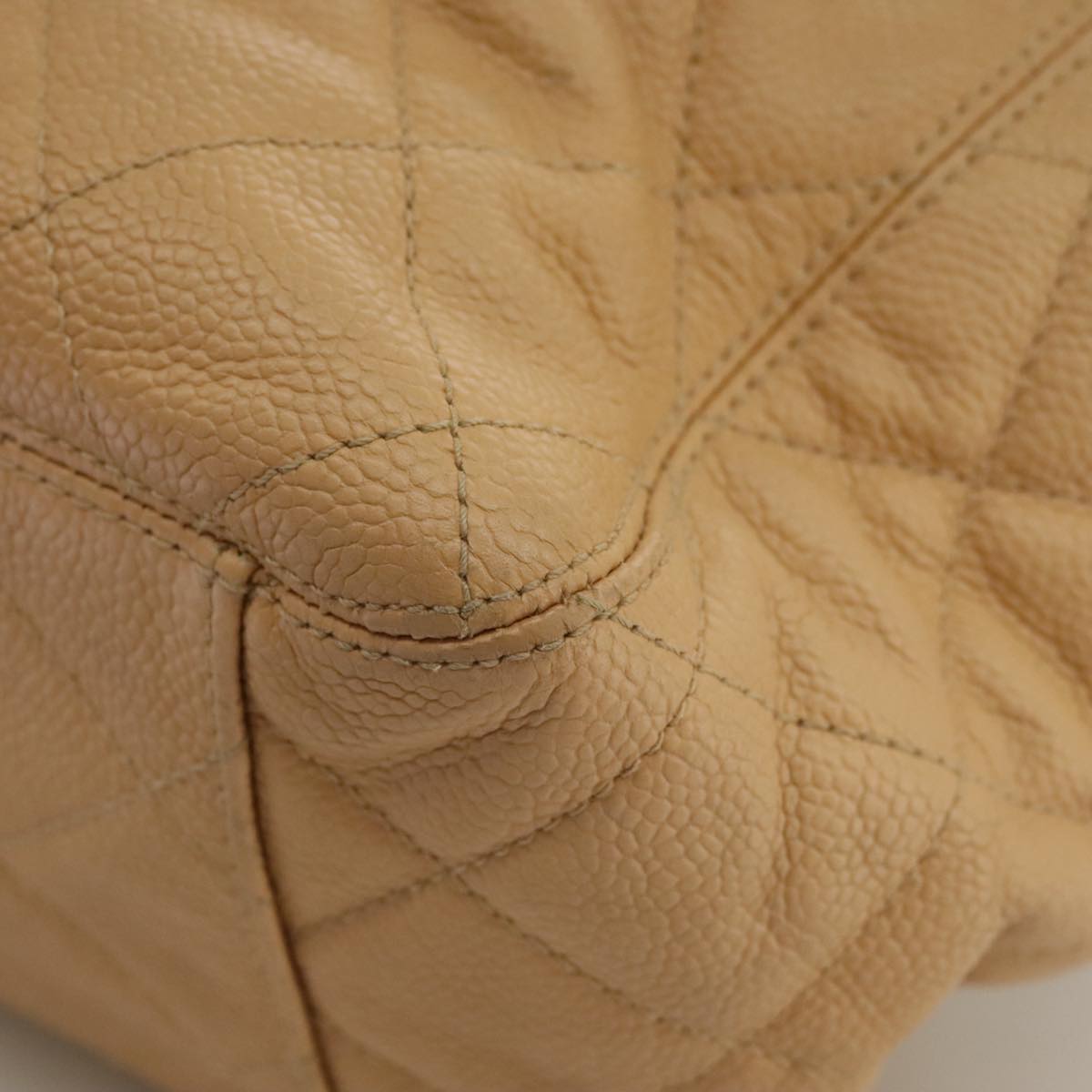 CHANEL Shoulder Bag Caviar Skin Beige Gold CC PP008
