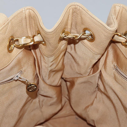 CHANEL Shoulder Bag Caviar Skin Beige Gold CC PP008