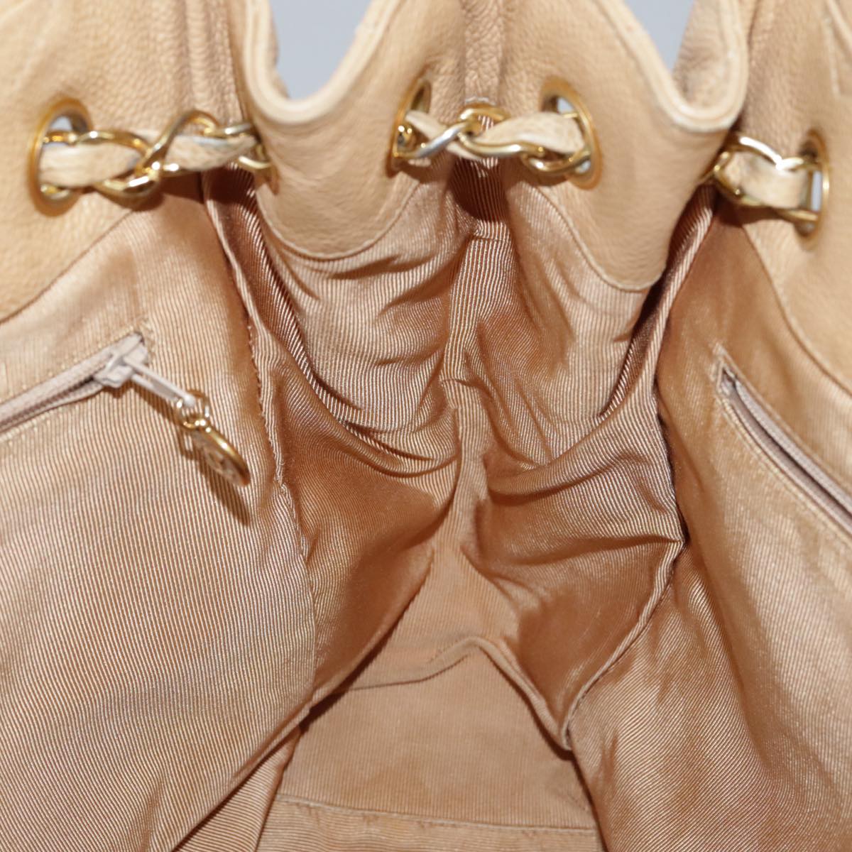 CHANEL Shoulder Bag Caviar Skin Beige Gold CC PP008