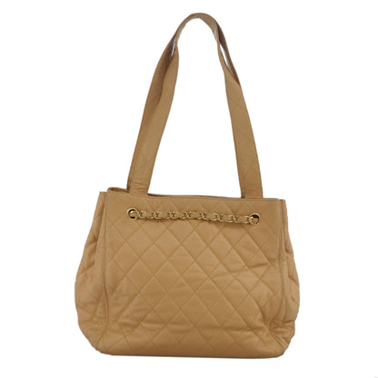 CHANEL Shoulder Bag Caviar Skin Beige Gold CC PP008