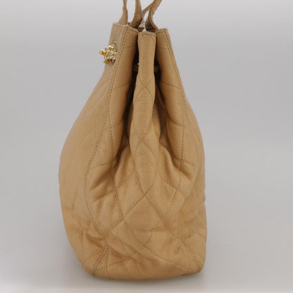 CHANEL Shoulder Bag Caviar Skin Beige Gold CC PP008