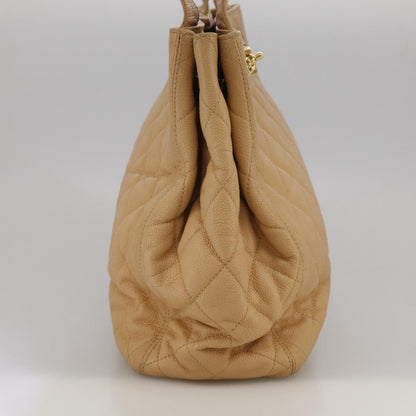 CHANEL Shoulder Bag Caviar Skin Beige Gold CC PP008