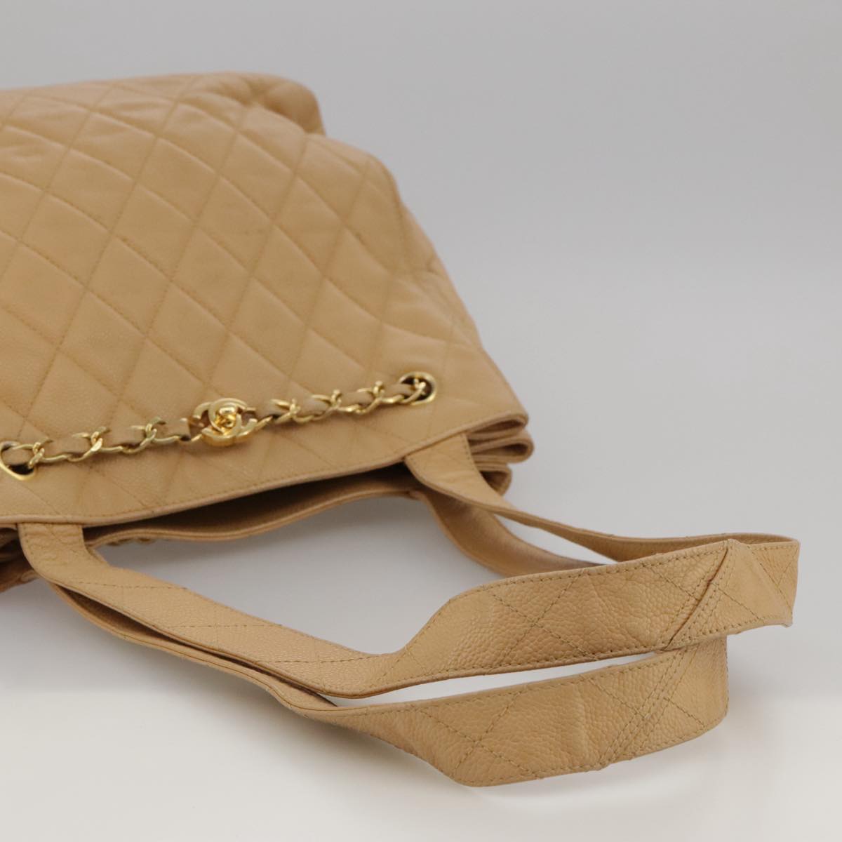 CHANEL Shoulder Bag Caviar Skin Beige Gold CC PP008