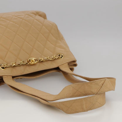 CHANEL Shoulder Bag Caviar Skin Beige Gold CC PP008